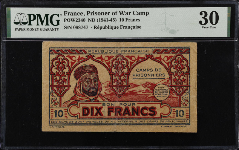 FRANCE. Prisoner of War Camp. 10 Francs, ND (1941-45). POW2340. PMG Very Fine 30...