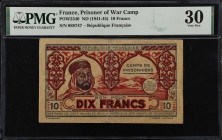 FRANCE. Prisoner of War Camp. 10 Francs, ND (1941-45). POW2340. PMG Very Fine 30.
Republique Francaise-Camps de Prisonniers. Scarce.

Estimate: $50...