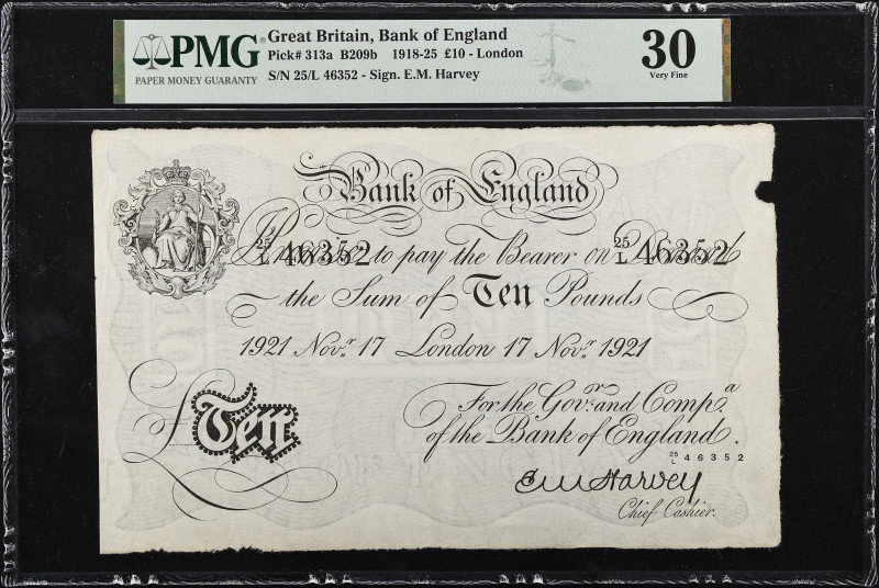 GREAT BRITAIN. Bank of England. 10 Pounds, 1921. P-313a. PMG Very Fine 30.
Lond...