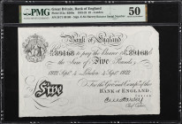 GREAT BRITAIN. Bank of England. 5 Pounds, 1922. P-312a. Rotator Serial Number. PMG About Uncirculated 50.
London. Signature of E.M. Harvey. Rotator s...