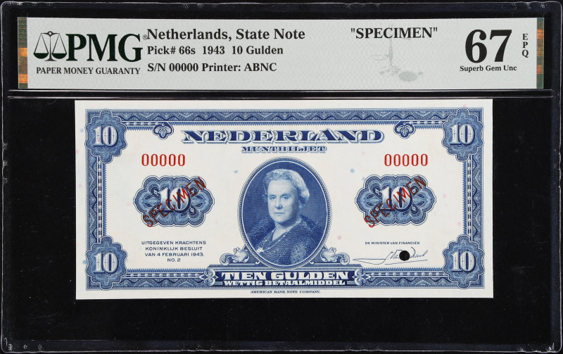 NETHERLANDS. Lot of (4). State Notes. 1 to 100 Gulden, 1943. P-64s, 66s, 67s, & ...