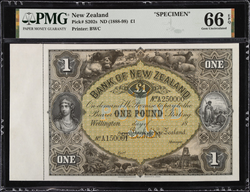 NEW ZEALAND. Bank of New Zealand. 1 Pound, ND (1888-98). P-S202s. Specimen. PMG ...