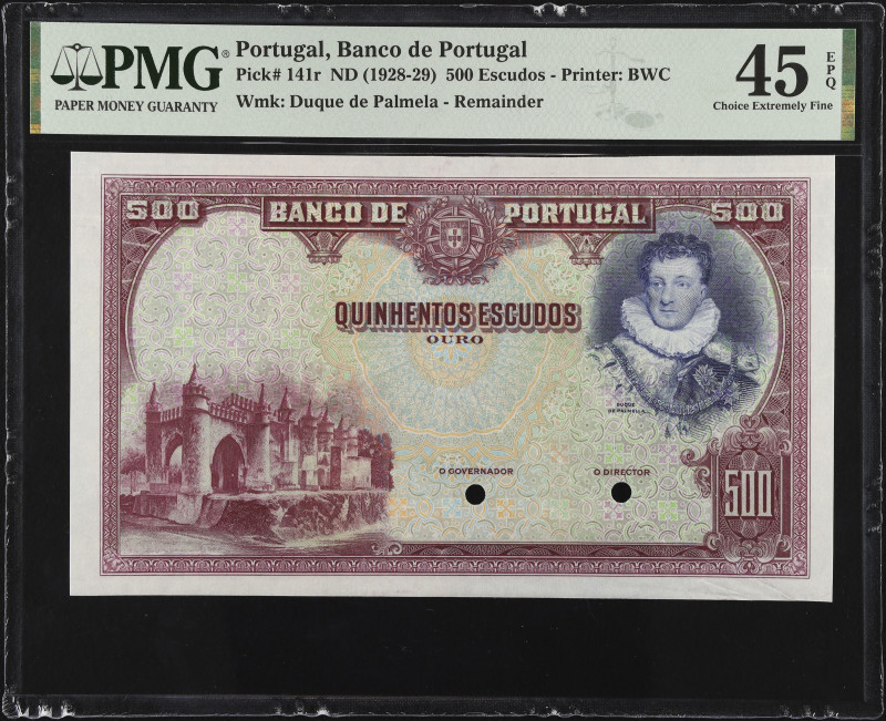 PORTUGAL. Banco de Portugal. 500 Escudos, ND (1928-29). P-141r. Remainder. PMG C...