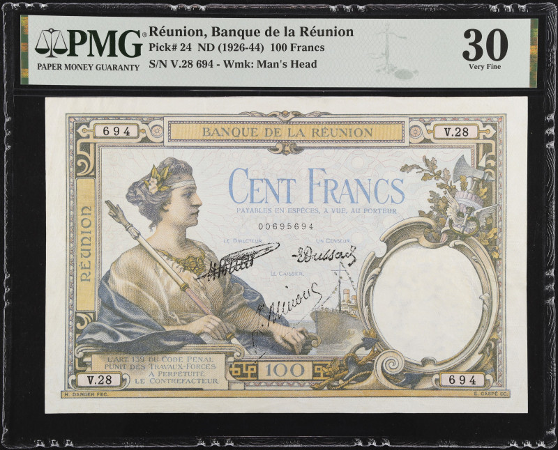 REUNION. Banque de la Reunion. 100 Francs, ND (1926-44). P-24. PMG Very Fine 30....