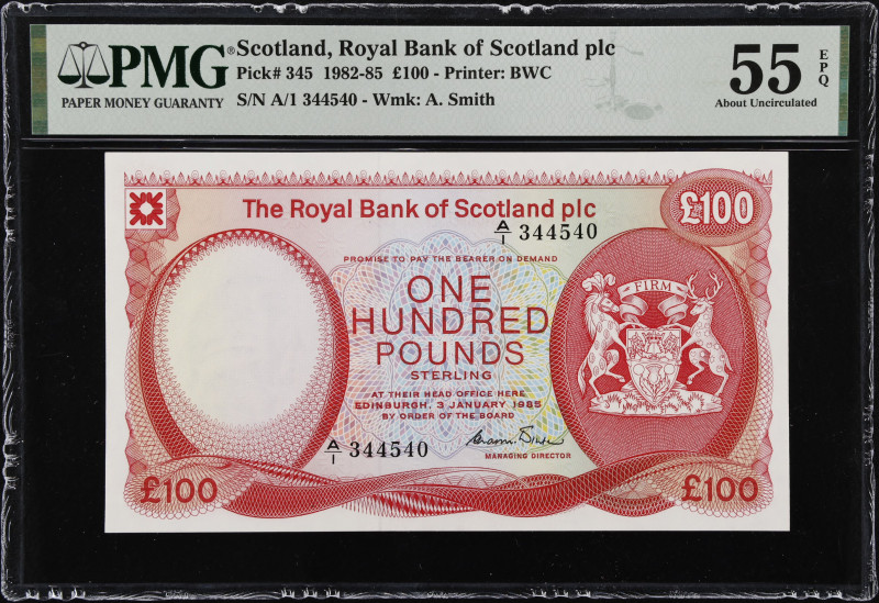 SCOTLAND. Royal Bank of Scotland. 100 Pounds, 1985. P-345. PMG About Uncirculate...