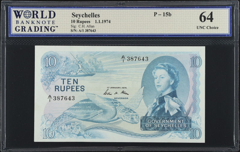 SEYCHELLES. Government of Seychelles. 10 Rupees, 1974. P-15b. WBG Choice Uncircu...