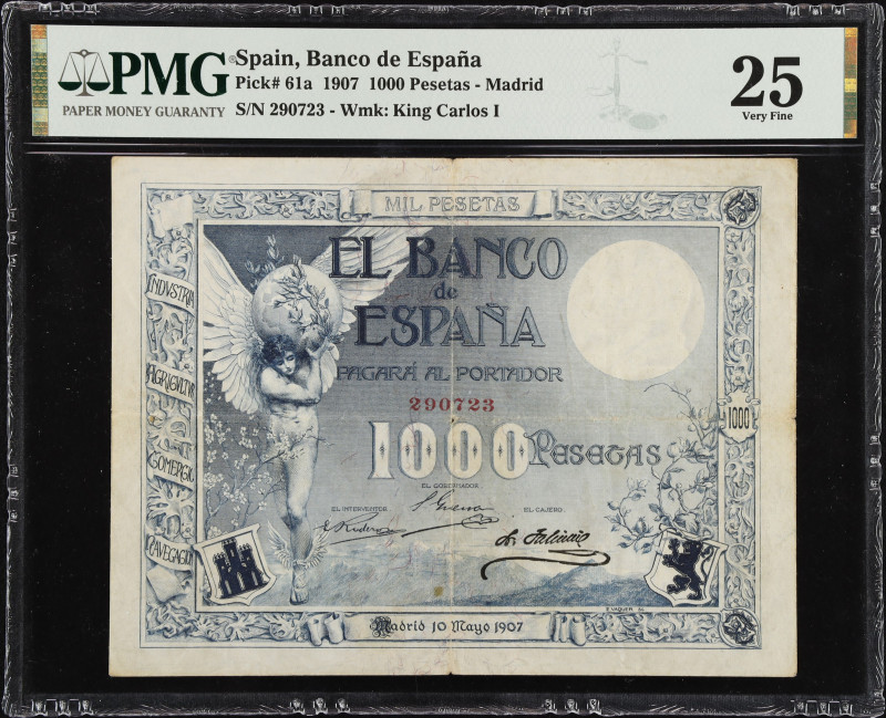 SPAIN. Banco de Espana. 1000 Pesetas, 1907. P-61a. PMG Very Fine 25.
Madrid. Wa...