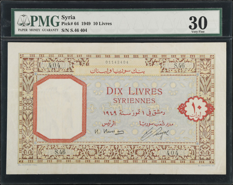 SYRIA. Banque de Syrie et du Liban. 10 Livres, 1949. P-64. PMG Very Fine 30.
A ...