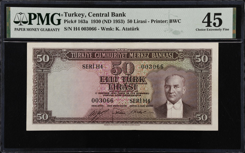 TURKEY. Turkiye Cumhuriyet Merkez Bankasi. 50 Lira, 1930 (ND 1953). P-163a. PMG ...