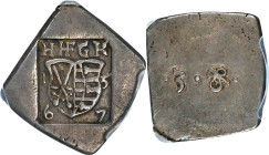 GERMANY. Grumbach Feud. Siege of Gotha. 3 Groschen, 1567. PCGS EF-40.
Korchnak-232; Mailliet Supp.-pl 44 #2; MO-4.1.5.7. Weight: 3.20 gms. 19.1 mm x ...