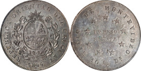 URUGUAY. Uruguayan Civil War. Siege of Montevideo. Peso, 1844. Montevideo Mint. PCGS AU-50.
KM-5; Antunez-7.1.1; Korchnak-430. Coin alignment. Siege:...