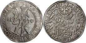 GERMANY. Brunswick-Luneburg: Wolfenbuttel. "Light" Taler, 1570. Goslar Mint; mm: patriarchal cross. Julius. PCGS AU-58.
Dav-9060; KM (MB)-138; Welter...