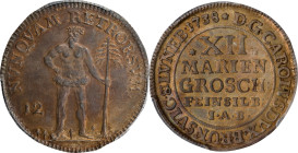 GERMANY. Brunswick-Luneburg: Brunswick. 12 Mariengroschen, 1738-IAB. Zellerfeld Mint. Karl I. PCGS MS-62.
KM-867; Welter-2742. Undoubtedly one of the...