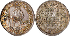 GERMANY. Brunswick-Luneburg: Calenberg. 24 Mariengroschen, 1695. Zellerfeld Mint. Ernst August, as Bishop of Osnabruck. PCGS MS-62.
Dav-414; KM-378; ...