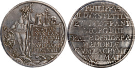 GERMANY. Pomerania-Stettin. Taler, 1617. Philip II. PCGS AU-50.
Dav-7221; KM-47; Hildisch-94. A VERY RARE and seldom encountered type, this commemora...
