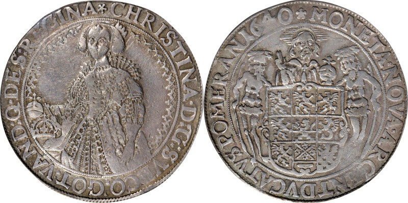 GERMANY. Pomerania. Taler, 1640. Stettin Mint. Christina of Sweden. PCGS EF-40....