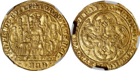 GERMANY. Bavaria. Chaise d'Or, ND (1338-47). Antwerp Mint. Ludwig IV. NGC MS-61.
Fr-176; Delm-223. Obverse: Ludwig, holding sword and resting hand up...