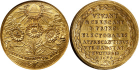 GERMANY. Bavaria. 2 Ducats, 1699. Munich Mint. Maximilian II Emanuel. NGC AU-55.
Fr-222; KM-372. Commemorating the birth of Prince Ferdinand Maria. A...