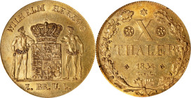 GERMANY. Brunswick-Luneburg: Brunswick. 10 Talers, 1834-CvC. Brunswick Mint. Wilhelm VIII. PCGS MS-63.
Fr-745; KM-1122; Welter-3079. Only surpassed b...