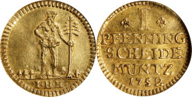 GERMANY. Brunswick-Luneburg: Hannover. Gold Off-Metal Pfennig of Ducat Weight, 1752-IBH. Zellerfeld Mint. Georg II August (George II of Great Britain)...