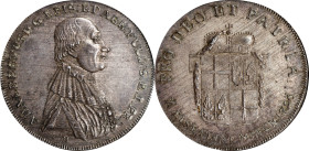 GERMANY. Fulda. Taler, 1796-VH. Fulda Mint. Adalbert III von Harstall. PCGS MS-64.
Dav-2264; KM-150. Featuring the cloaked bust of the bishop along w...