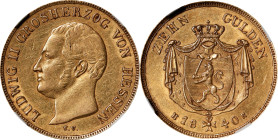 GERMANY. Hesse-Darmstadt. 10 Gulden, 1840-CV HR. Darmstadt Mint. Ludwig II. NGC AU-53.
Fr-1231; KM-315. Mintage: 16,996. The first year in a brief th...
