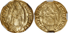 GERMANY. Lubeck. Goldgulden, ND (ca. 1500). Free City. NGC MS-62.
Fr-1474. Featuring St. John the Baptist on each side, this charming, nearly-Choice ...