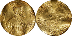 GERMANY. Lubeck. Gold Off-Metal Taler of 9 Ducats Weight, 1537. Free City. PCGS FINE-12.
Fr-Unlisted; KM (MB)-57 (as 10 Ducats weight). Weight: 31.19...