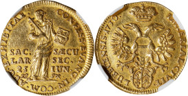 GERMANY. Lubeck. Ducat, 1730-JJJ. Free City. NGC EF-45.
Fr-1496; KM-151; cf. Brozatus-1060 (silver); Whiting-403. Commemorating the 200th anniversary...