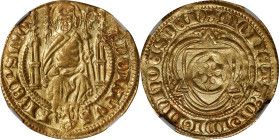 GERMANY. Mainz. Goldgulden, ND (1372-90). Hoechst Mint. Adolf I von Nassau-Wiesbaden-Idstein. NGC MS-62.
Fr-1605. Obverse: Adolf, holding crozier, se...