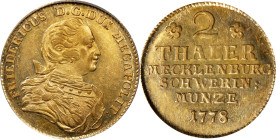 GERMANY. Mecklenburg-Schwerin. 2 Talers, 1778. Schwerin Mint. Friedrich II. PCGS MS-62.
Fr-1723; KM-210. Mintage: 2,417. Quite brilliant and charming...