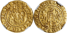 GERMANY. Nurnberg. Goldgulden, ND (1410-22). Imperial City. NGC EF-45.
Fr-1798; Erlanger-48. Type 1. Weight: 3.44 gms. In the name of Sigismund as Ki...