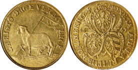 GERMANY. Nurnberg. 2 Ducats, 1649. Free City. NGC AU-55.
Fr-1832; KM-160. Commemorating the Peace of Westphalia. This agnus Dei (Lamb of God) issue f...