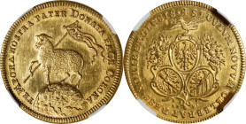 GERMANY. Nurnberg. 2 Ducats, "1700"-GFN (in chronogram; ca. 1760). Free City. NGC MS-62.
Fr-1882; KM-259. Restrike issue. By G. F. Nuernberger. One o...