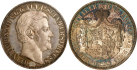 GERMANY. Reuss-Obergreiz. Taler, 1868-A. Berlin Mint. Heinrich XXII. PCGS MS-66 Prooflike.
Dav-399; KM-120; J-50. Mintage: 7,100. Full of tantalizing...