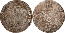 GERMANY. Saxony. Taler, 1595-HB. Dresden Mint. Christian II, Johann Georg I & August. NGC MS-63.
Dav-9820; KM (MB)-314. Quite pleasingly struck for t...