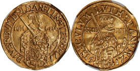 GERMANY. Saxony. 2 Ducats, 1617. Dresden Mint. Johann Georg I. NGC AU-50.
Fr-2662; KM-112; Whiting-67. Commemorating the 100th anniversary of the Ref...