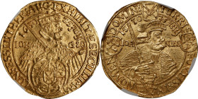 GERMANY. Saxony. 2 Ducats, 1630. Dresden Mint. Johann Georg I. NGC AU-58.
Fr-2701; KM-421; Whiting-112. Weight: 6.9 gms. Commemorating the 100th anni...