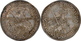 GERMANY. Saxony. 2 Talers, 1630. Dresden Mint. Johann Georg I. PCGS AU-55.
Dav-7604; KM-415. A stunning and massive Double Taler of impressive heft, ...
