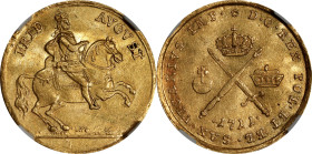GERMANY. Saxony. Ducat, 1711. Dresden Mint. Friedrich August I (August II of Poland). NGC AU-58.
Fr-2823; KM-806.1; Kop-Unlisted. Vicariat issue; swo...