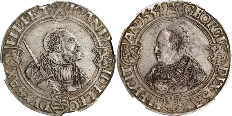 GERMANY. Saxony (Ernestine). Taler, 1534-T. Buchholz Mint. Johann Friedrich, wit...