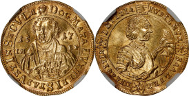 GERMANY. Saxe-Coburg-Saalfeld. Ducat, 1717 (in chronogram). Saalfeld Mint. Johann Ernst VIII. NGC MS-61.
Fr-3004; KM-49; Whiting-292. Commemorating t...