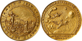 GERMANY. Saxe-Coburg-Saalfeld. Ducat, ND (1745). Saalfeld Mint. Christian Ernst. PCGS AU-58.
Fr-3010; KM-30. Commemorating his death. A rather poigna...