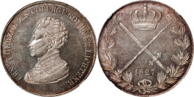 GERMANY. Saxe-Coburg-Gotha. Taler, 1827/6. Saalfeld Mint. Ernst I. NGC MS-60.
Dav-817; KM-16. Mintage: 2,002. A SCARCE one-year type, this crown poss...