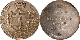 GERMANY. Saxe-Weimar-Eisenach. Taler, 1813-LS. Saalfeld Mint. Carl August. NGC MS-64.
Dav-842; KM-168. Pleasingly toned and exceptionally alluring, t...