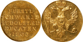GERMANY. Schwarzberg-Rudolstadt. "Mining" Ducat, 1803. Saalfeld Mint. Ludwig Friedrich II. PCGS MS-62.
Fr-3105; KM-146 (prev. KM-C-55). Mintage: 311....