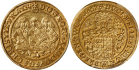 GERMANY. Silesia: Liegnitz-Brieg. Ducat, 1657-EW. Brieg Mint. Georg, Ludwig & Christian. PCGS MS-63.
Fr-3200; KM-401. Featuring the half-length busts...