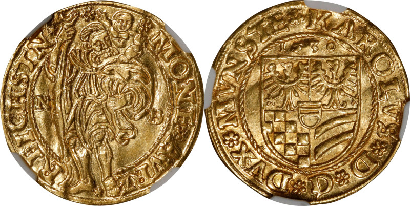 GERMANY. Silesia: Munsterberg-Oels. Ducat, 1530. Reichenstein Mint. Karl I. NGC ...