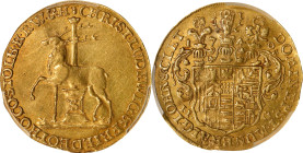GERMANY. Stolberg-Stolberg. Ducat, 1740-II G. Christoph Ludwig II & Friedrich Botho. PCGS Genuine--Bent, AU Details.
Fr-3336; KM-222. Despite some no...