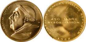 GERMANY. Medallic Issues. East Germany. Martin Luther/450th Anniversary of the Reformation Gold Medal, 1967. PCGS MS-65.
cf. Brozatus-1596 (silver); ...